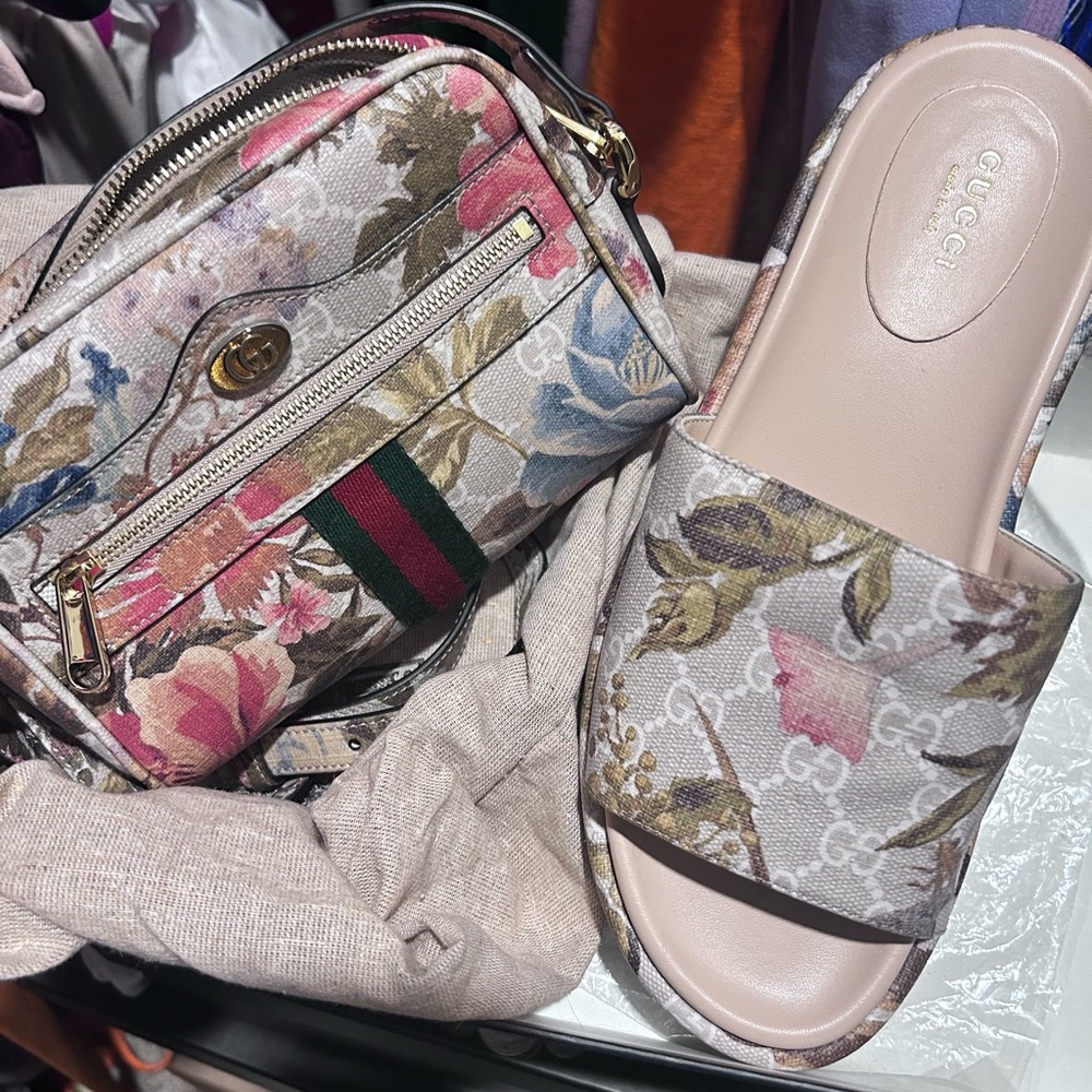 Gucci Floral cross body & Wedge Sandals - Pink and Cream